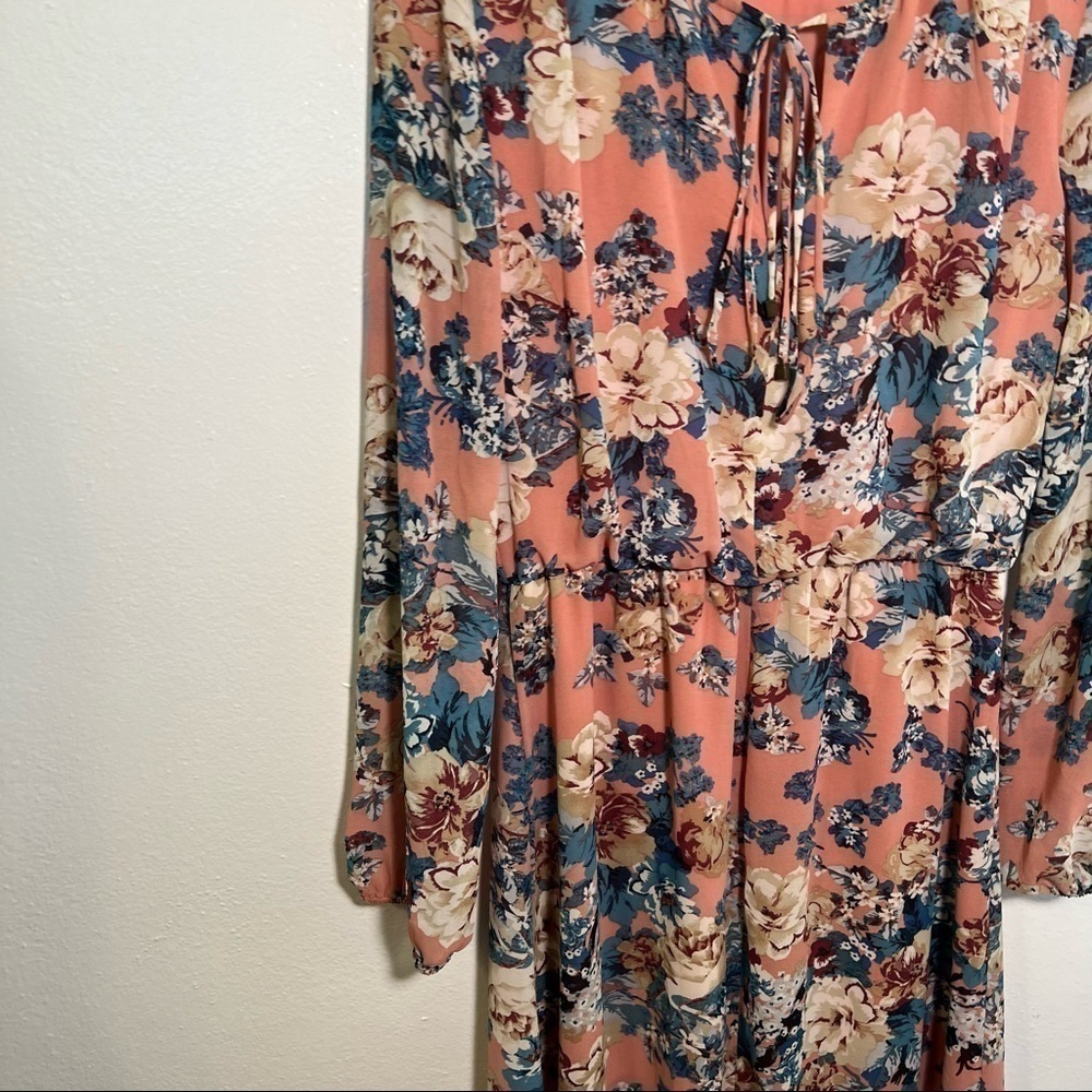 Wayf Women's Size Small Midi Dress Light Pink Teal Beige Floral Long Sleeve - Picture 5 of 14